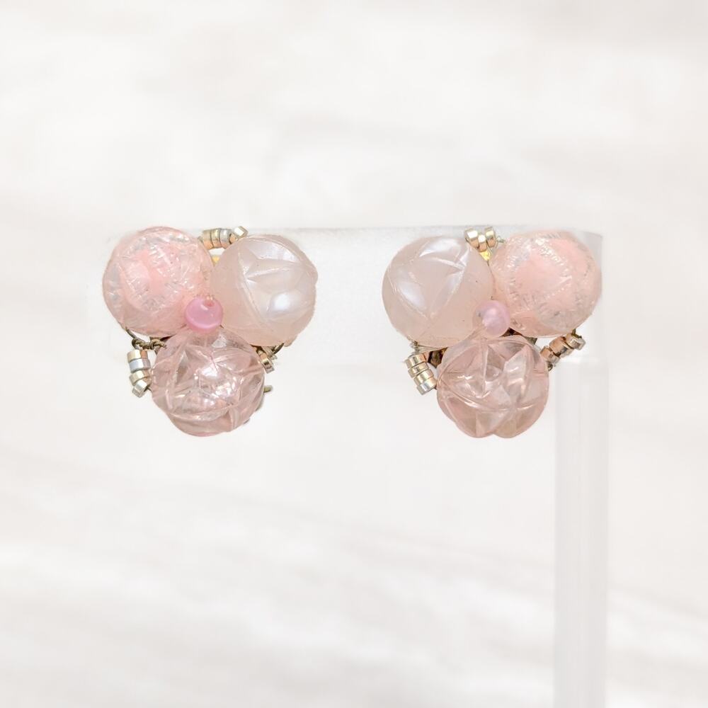 Vintage Clip On Earrings Shades of Light Pink Trio 7/8" Stamped W Germany